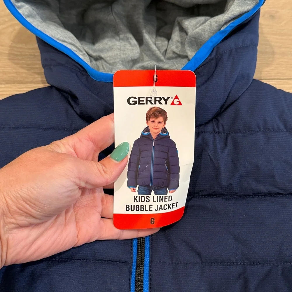 GERRY Navy Blue Lined Bubble Jacket‎ Full Zip Winter Warm Cozy Coat Size Boys 6